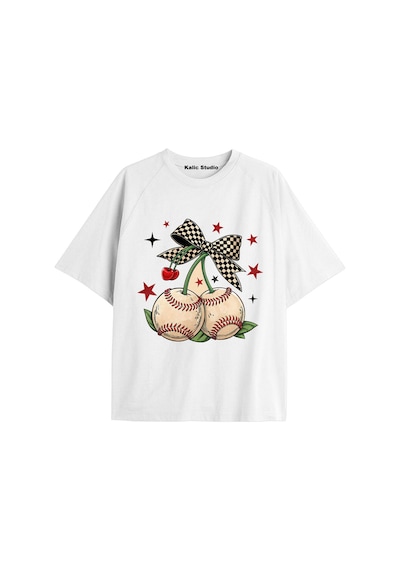 Kalic Studio Y2k Vintage Cherry Baskılı Siyah T-shirt Kod 59 Beyaz-59