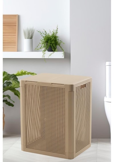 Omnipazar Sy-4632 Smart Duo İki Bölmeli Kirli Çamaşır Sepeti 84 Litre Bej Bej
