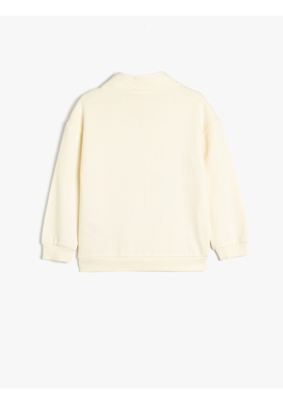 Koton Kaplan Baskılı Fermuar Detaylı Pamuklu Sweatshirt Ekru 5wkb10575tk Ekru