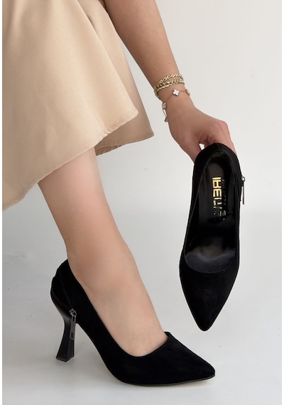 Look Shoes Retta Siyah Süet Topuklu Ayakkabı Siyah