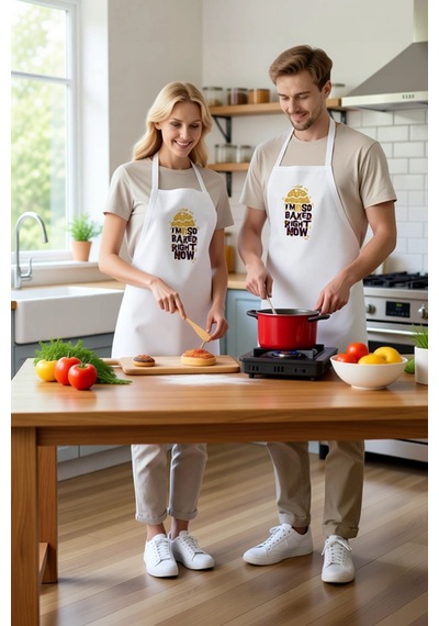 Erkek Unisex Mutfak Aşçı Önlüğü Espirili Fırın Baskılı Vintage Ta Beyaz