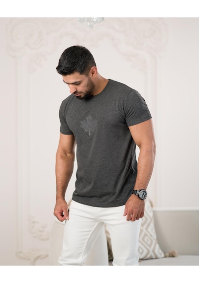 Paul Martin Bisiklet Yaka Önü Baskılı Pamuklu Basic Regular Fit T-shirt Antrasit