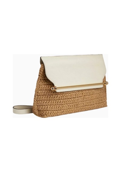 Strathberry Stylist Crossbody Raffia Ve Vanilya Dana Deri Lüks Çanta, Günlük Ve Gece Kullanım Omuz Çantası Krem