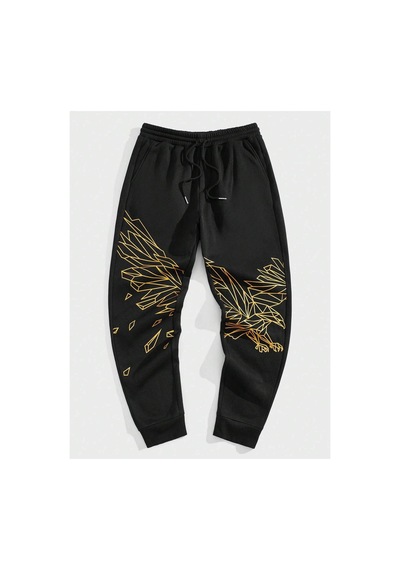 Tarzsokak Legnd Eagle Print Drawstring Waist Eşofman Altı Siyah