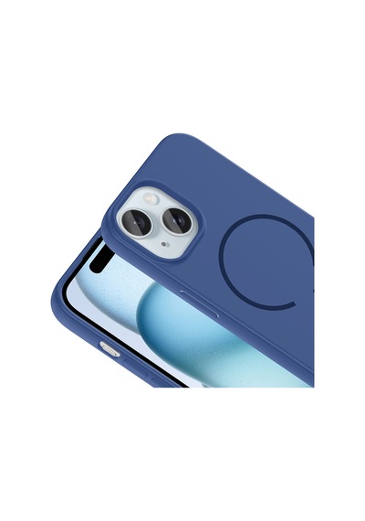 Apple Uyumlu iPhone 15 Kılıf Meta Lansman M-safe Kamera Korumalı İçi Kadife Yumuşak Renkli Süet Silikon Lacivert