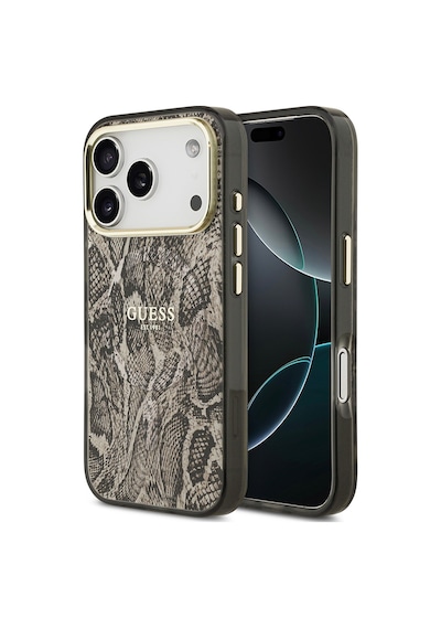 Apple Uyumlu iPhone 17 Pro Max  Kılıf Guess Lisanslı M-safeli Yazı Logolu Python Desenli Kapak Kahverengi Kahverengi