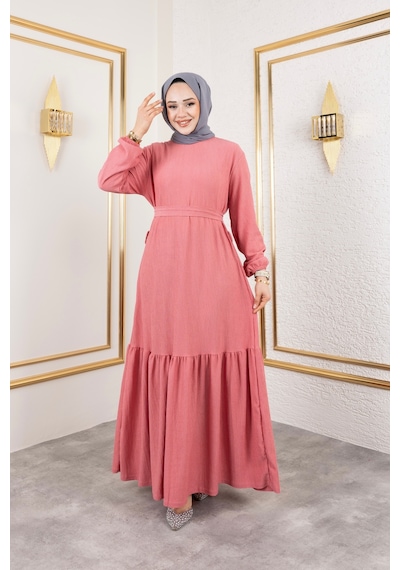 Hira Life Fashion Kadın Tesettür Giyim Belden Kuşaklı Ve Bisiklet Yaka Bürümcük Kumaş Elbise Gül Gül Hira Life Fashion Kadın Tesettür Giyim Belden Kuşaklı Ve Bisiklet Yaka Bürümcük Kumaş Elbise Gül Gül
