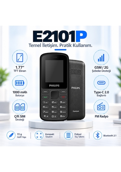 Philips E2101P Çift SIM Type-C 1.77" TFT Ekran FM Radyolu Tuşlu Cep Telefonu