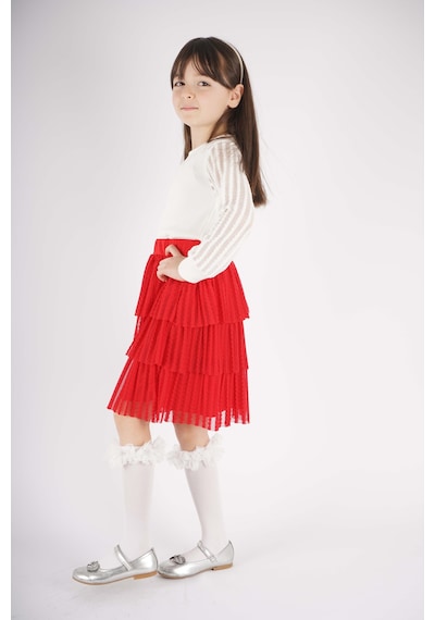 Miniko Kids 23 Nisan 29 Ekim Konsept Kol Tül Detaylı Tütü Etekli Takım Kırmızı Miniko Kids 23 Nisan 29 Ekim Konsept Kol Tül Detaylı Tütü Etekli Takım Kırmızı