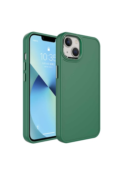 Lexroo İphone 14 Plus Kılıf Metal Çerçeve Ve Buton Tasarımlı Sert Botox Kılıf - Koyu Yeşil