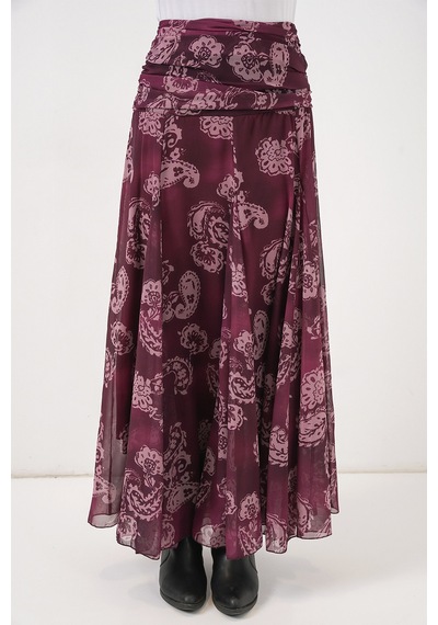 Bigdart Kadın Desenli Şifon Etek 8057 - Bordo
