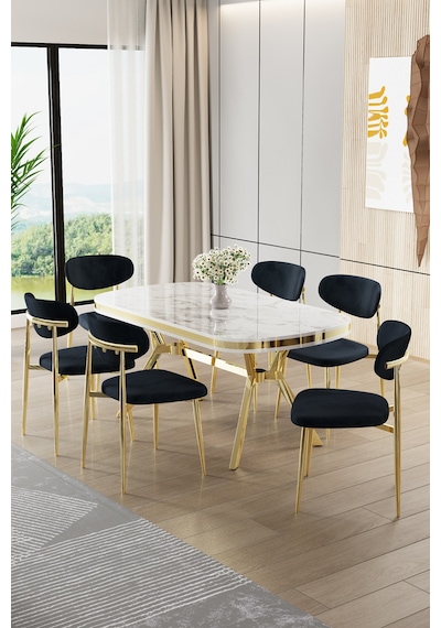 Canisa Olya Serisi 90x168 Lak Panel Beyaz Mermer Desen Masa Takımı Gold Ayaklı 6 Antrasit Sandalye Masa Beyaz Mermer Antrasit Sandalye Canisa Olya Serisi 90x168 Lak Panel Beyaz Mermer Desen Masa Takımı Gold Ayaklı 6 Antrasit Sandalye Masa Beyaz Mermer Antrasit Sandalye