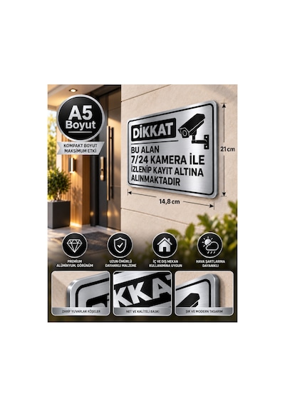 Dikkat Bu Alan 7 24 Kamera İle İzlenip Kayıt Altına Alınmaktadır Gümüş Levha A5 Boyutunda Sürpriz Hediyeli