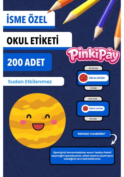 İsim Yazılabilir Sevimli Gezegenler Temalı Okul Etiketi Kalem & Defter İçin 200 Adet Mor