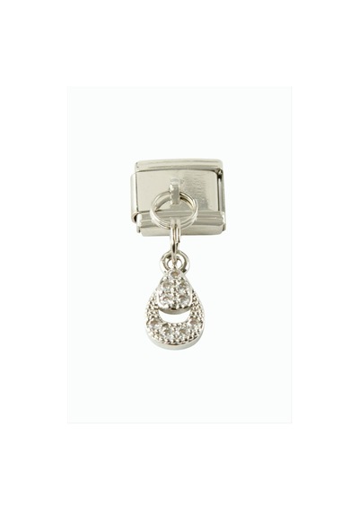 Oval - 440 - Zirkon Taşlı Sallatılı Çelik Charm - Nazblsmm - Gümüş Rengi