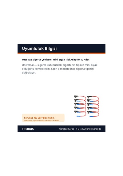 Trobus Fuse Tap Sigorta Çoklayıcı Mini Bıçak Tipi Adaptör 10 Adet Diğer