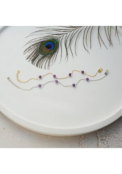 Queen Silver Jewelry 925 Ayar Gümüş Örme Ametist Doğal Taş Bileklik Altın