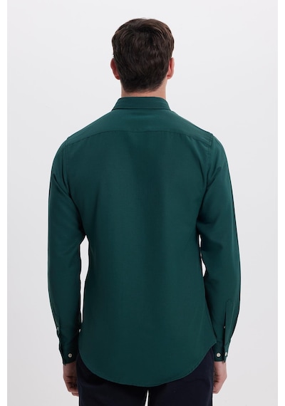 Tudors Erkek Slim Fit Dar Kesim Düz Oxford Armalı Yaka Düğmeli Haki Spor Gömlek-42008 Haki