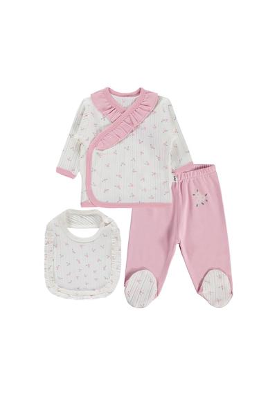 Y26y084 Civil Baby Çiçek Empirme Fırfırlı Zıbın Takımları - Ekru