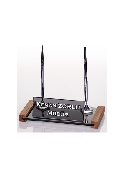 Lizbon Kristal Masa İsimliği Ahşap Ofis Masaüstü İsimlik