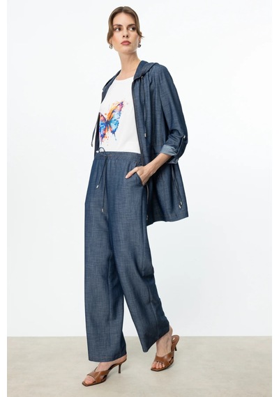 Ekol Kadın Beli Lastikli Bol Paça Pantolon 7050 Indigo Indigo