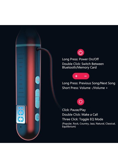 Tb04 Boyun Bantlı Bluetooth Kulaklık, Dijital Gösterge, 100 Saat Müzik Dinleme, Siyah