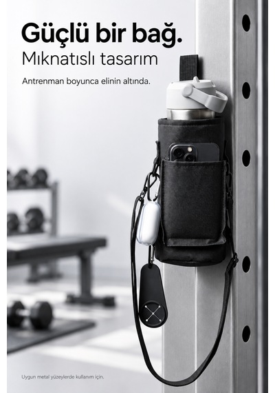 Mubigor Su Geçirmez Mıknatıslı Spor Çantası & Günlük Kullanım, Gym, Pilates İçin & Havluluk Hediyeli Siyah