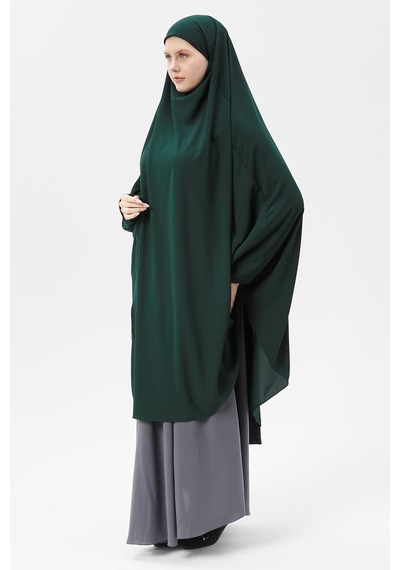 Altobeh Kadın Tesettür Medine İpeği Çarşaf Üstü Peçeli Sufle Hijab Zümrüt Yeşili