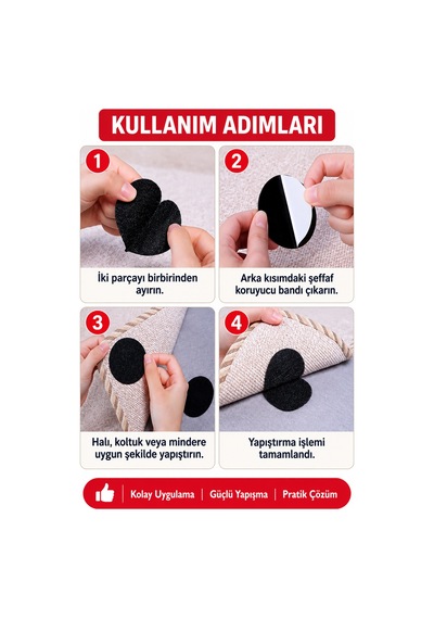 10 Adet Halı Kilim Sabitleyici Koltuk Örtüsü Sabitleyici Kaydırmaz Yapışkanlı Cırt Bant