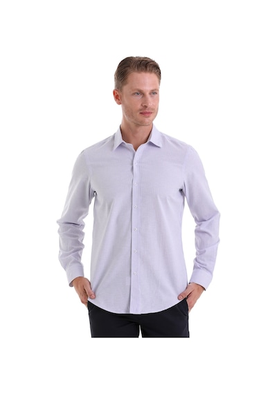Hatemoğlu Lila Ç. Comfort Fit Çizgili Pamuklu Slim Yaka Uzun Kollu Spor Göm Lila
