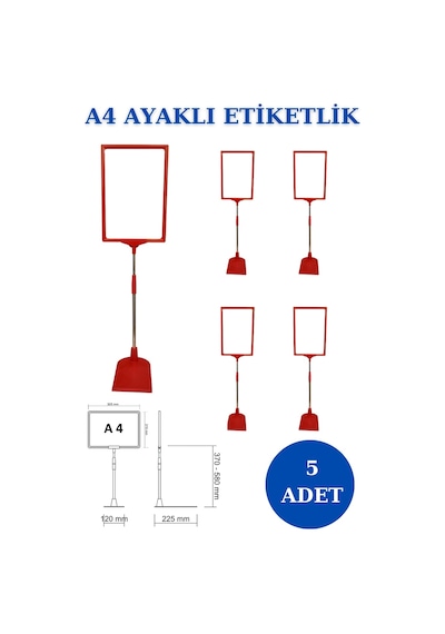 5 Adet Mavi A4 Ördek Ayaklı Fiyat Etiketi - Sepet, Stand, Teşhir, Askılık, Çerçeveli Fiyat Etiketi Mavi