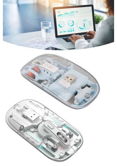 Sessiz Tıklama Çift Modlu Bluetooth Ve Alıcı Şeffaf Mouse Fare Belirtilmemiş