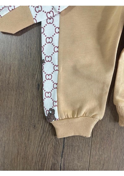 Bebicix Panda Baskılı Relaxed Eşofman Takımı Sütlü Kahve