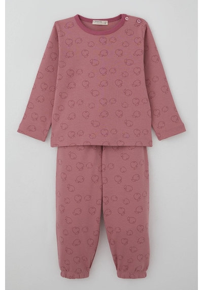 Breeze Kız Bebek Pijama Takımı Elma Desenli 9 Ay-3 Yaş, Gülkurusu Gülkurusu