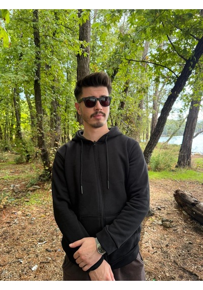 Erkek Oversize Kapüşonlu Tam Fermuarlı Kanguru Cepli Şardonlu Sweatshirt SIYAH