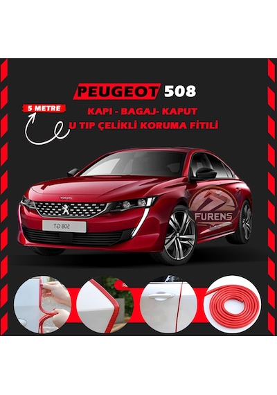 Peugeot 508 Oto Araç Kapı Koruma Fitili 5metre Parlak Kırmızı Renk