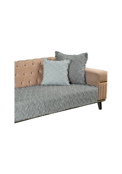 Ponela Bohem Ponponlu Koltuk Örtüsü 90x200 Cm Sadece Oturma Alanı 1 Adet - Gri Çok Renkli