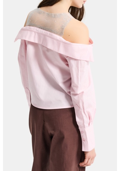 Itsbasic Kadın Pembe Oversize Tül Dantelli Özel Tasarım Gömlek