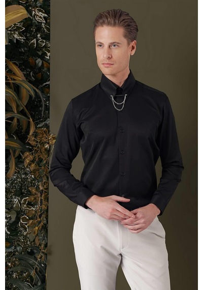 Efor Gk 710 Slim Fit Siyah Klasik Gömlek Siyah