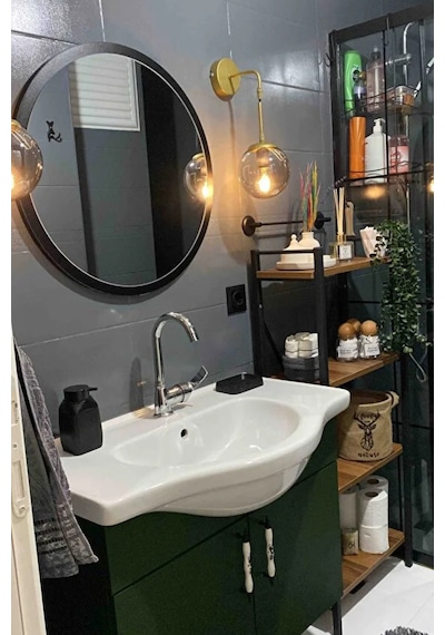 Dekoratik Yuvarlak Ayna 60 Cm Çap Antre Hol Koridor Duvar Salon Mutfak Banyo Ofis Makyaj Aynası - Siyah Siyah