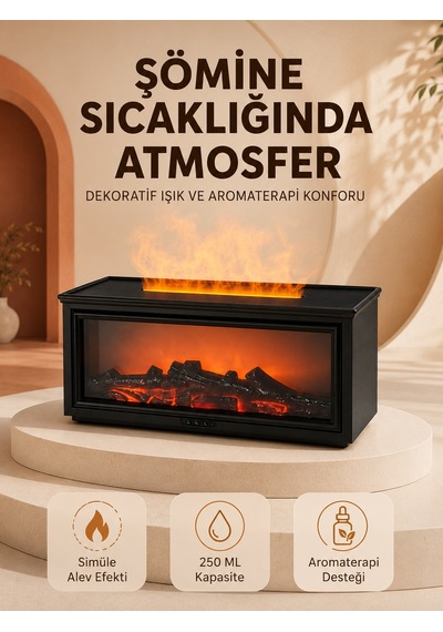 Alev Efektli Aroma Yayıcı Hava Nemlendirici Uzaktan Kumandalı Gece Lambası - Lisinya Çok Renkli
