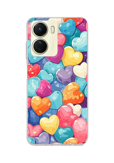 Vivo Y16 Uyumlu Canlı Renkli Kalpler Baskılı Silikon Kılıf