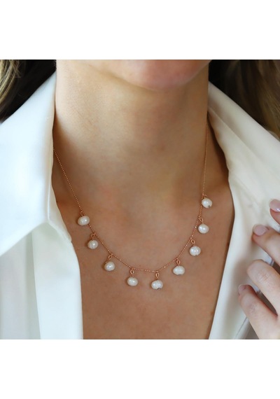 Sıra İncili Rose Gold Gümüş Kolye Gümüş