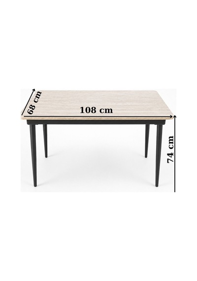 Yemek Masası- Traverten Mdf Metal Ayaklı Yemek Masası 68x108 Cm Bej Yemek Masası- Traverten Mdf Metal Ayaklı Yemek Masası 68x108 Cm Bej