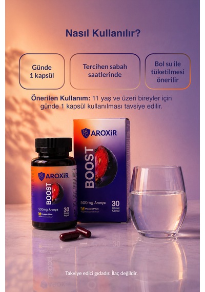 Aroxir Boost Bağışıklık Sistemine Destek Aronya İçeren Takviye Edici Gıda 30 Kapsül