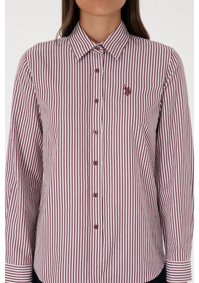 U.S. Polo Assn. Kadın Bordo Çizgili Uzun Kollu Gömlek 50316492-VR177