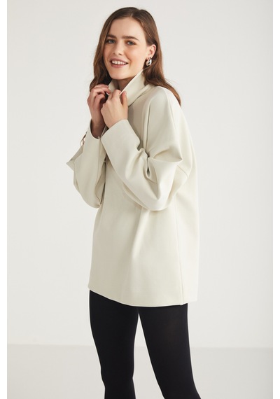 ETHIQUET HERMIONE Kadın %100 Organik Pamuklu Boğazlı Yaka Flare Kol Açık Bej Sweatshirt