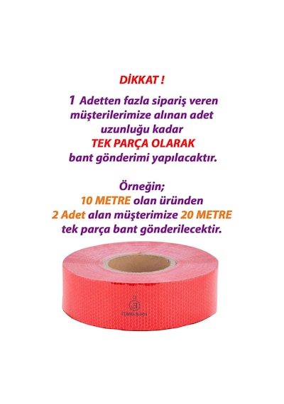 10 Mt Reflektörlü Reflektif Fosforlu Araç Oto Kamyon Şerit Bant Tüvtürk Onaylı Düz Kırmızı İkaz Bandı
