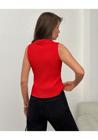 Luxetıque Açık Polo Yaka Triko Kırmızı
