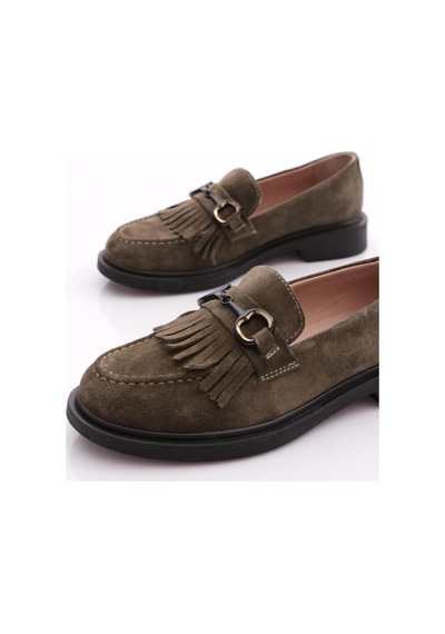 Dgn 010 Kadin Loafer Ayakkabi Yeşil Süet